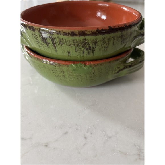 2 De Silva Terre‎ D'Umbria 2-Handle Green Terra Cotta Casserole/Soup Bowls Italy - Picture 1 of 4